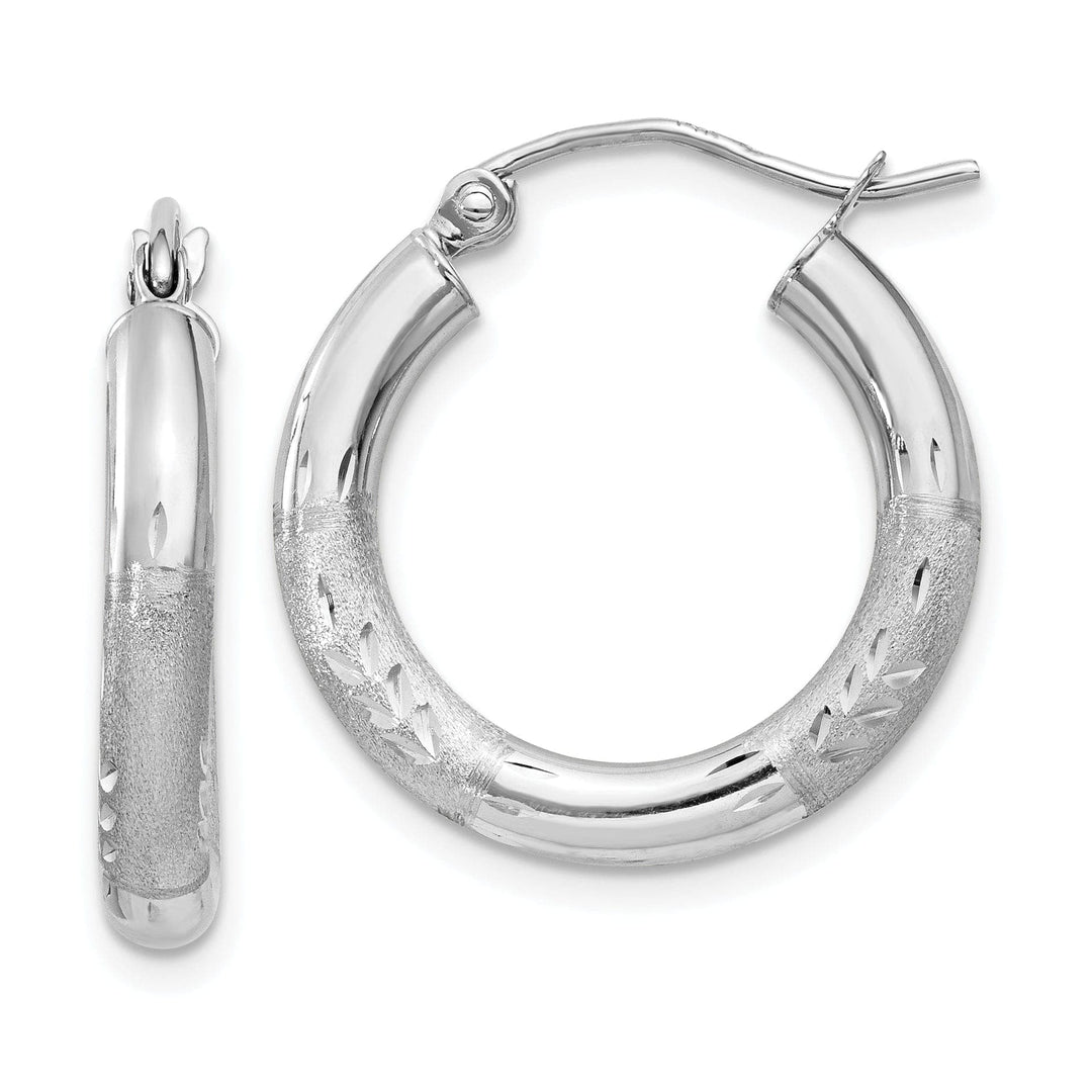 Lovely Rita's Earrings 14k White Gold Satin Diamond Cut 3MM Round Hoop