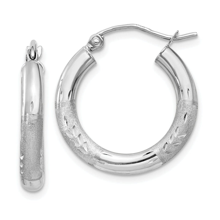 Lovely Rita's Earrings 14k White Gold Satin Diamond Cut 3MM Round Hoop