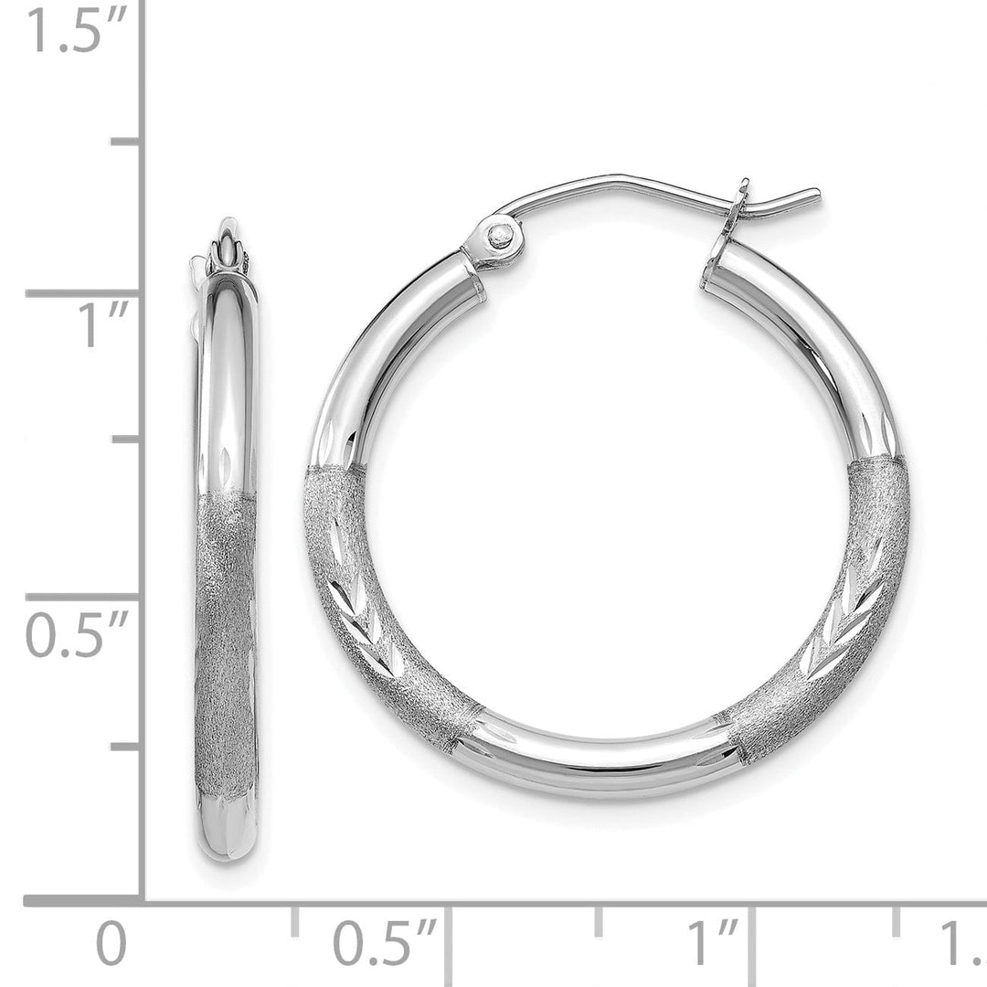 Lovely Rita's Earrings 14k White Gold Satin Diamond Cut 3MM Round Hoop