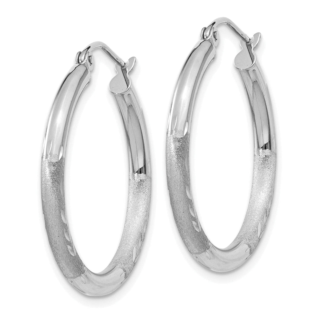 Lovely Rita's Earrings 14k White Gold Satin Diamond Cut 3MM Round Hoop