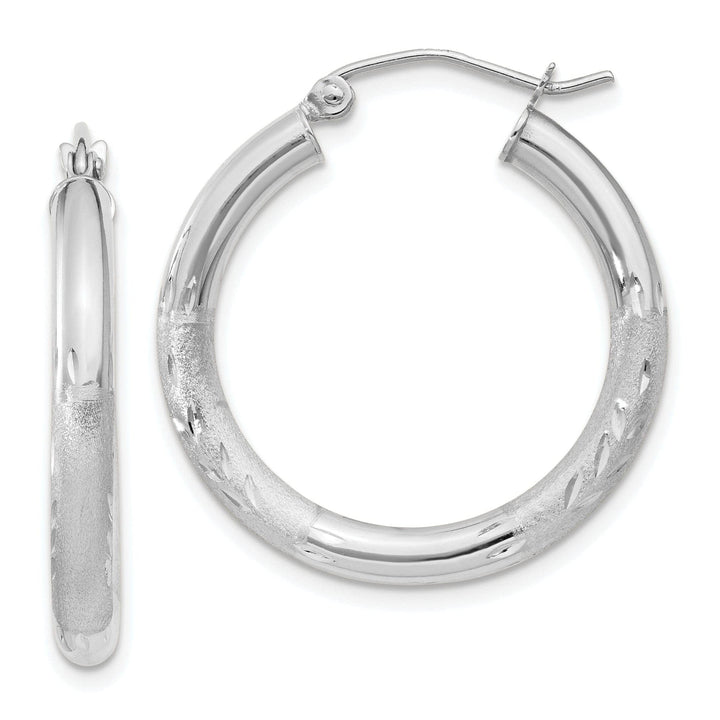Lovely Rita's Earrings 14k White Gold Satin Diamond Cut 3MM Round Hoop