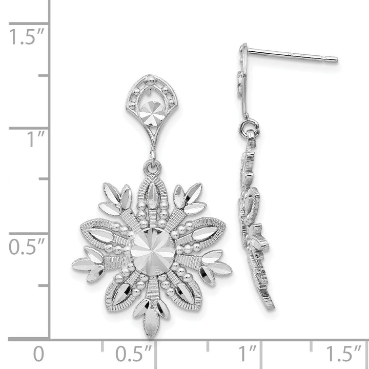 Lovely Rita's Earrings 14k White Gold Snowflake Dangle Design Earrings
