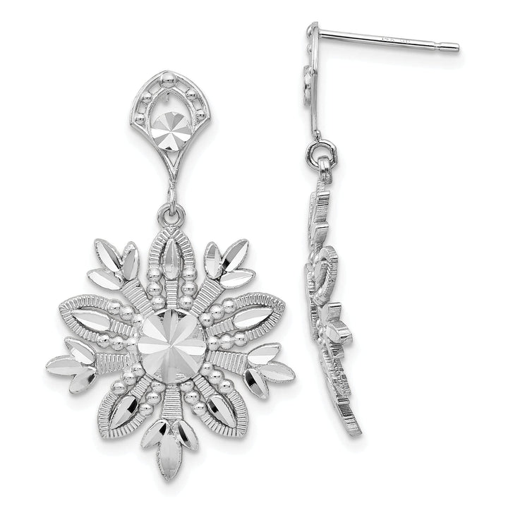 Lovely Rita's Earrings 14k White Gold Snowflake Dangle Design Earrings