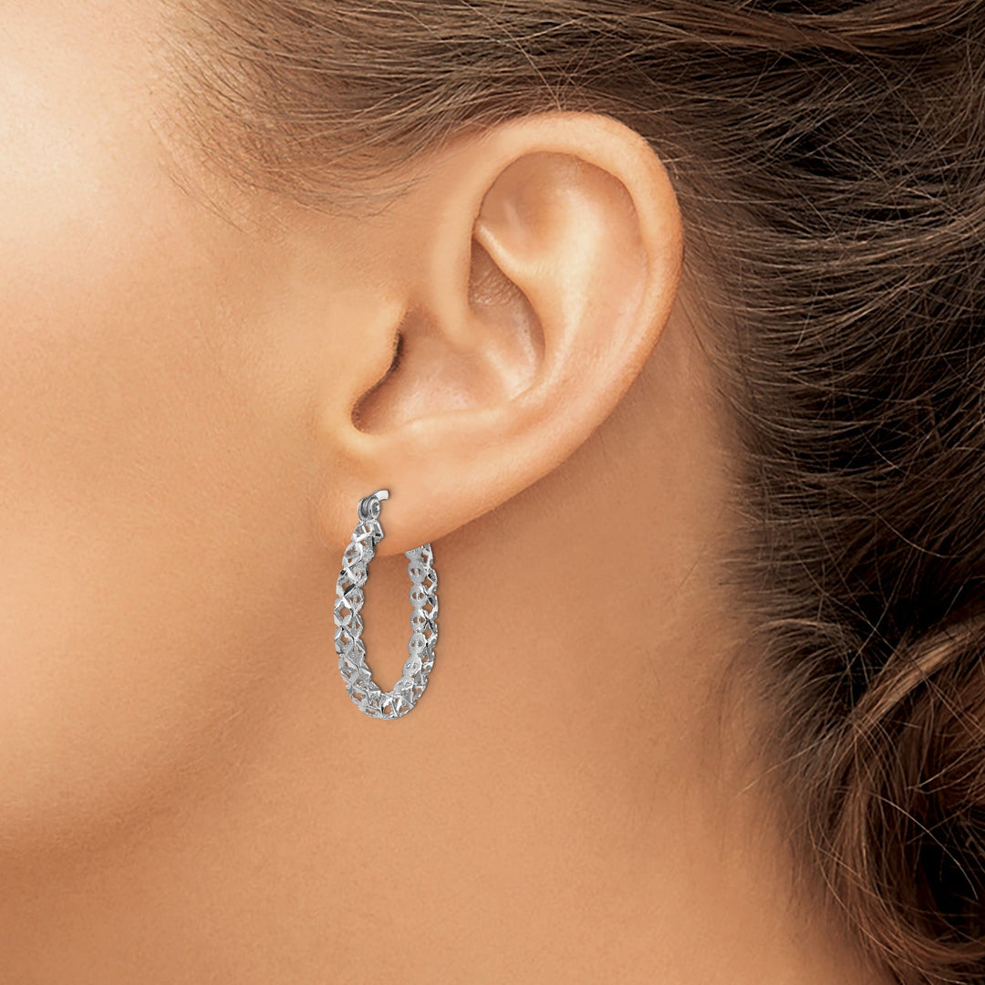 Lovely Rita's Earrings 14K White Polished D.C Hollow Hoop Earrings
