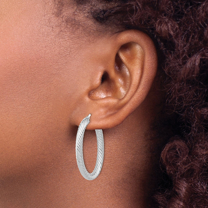 Lovely Rita's Earrings 14K White Polished Twisted Oval Hoop Earrings