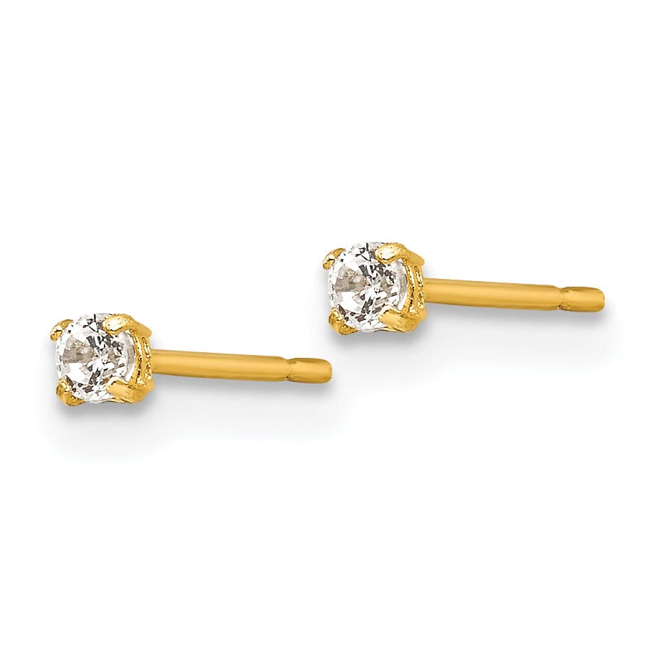 Lovely Rita's Earrings 14k Yellow Gold 2mm C.Z Round Basket Set Stud Earrings