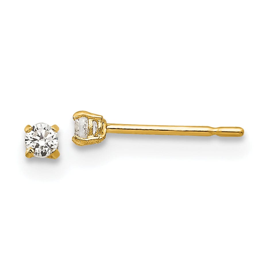 Lovely Rita's Earrings 14k Yellow Gold 2mm C.Z Round Basket Set Stud Earrings