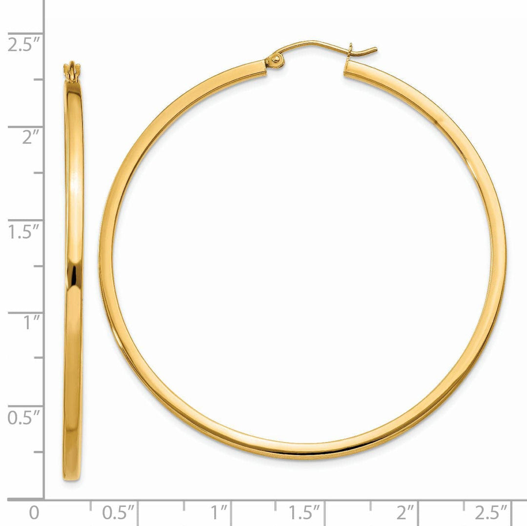 Lovely Rita's Earrings 14k Yellow Gold 2MM Square Tube Hoop Earrings