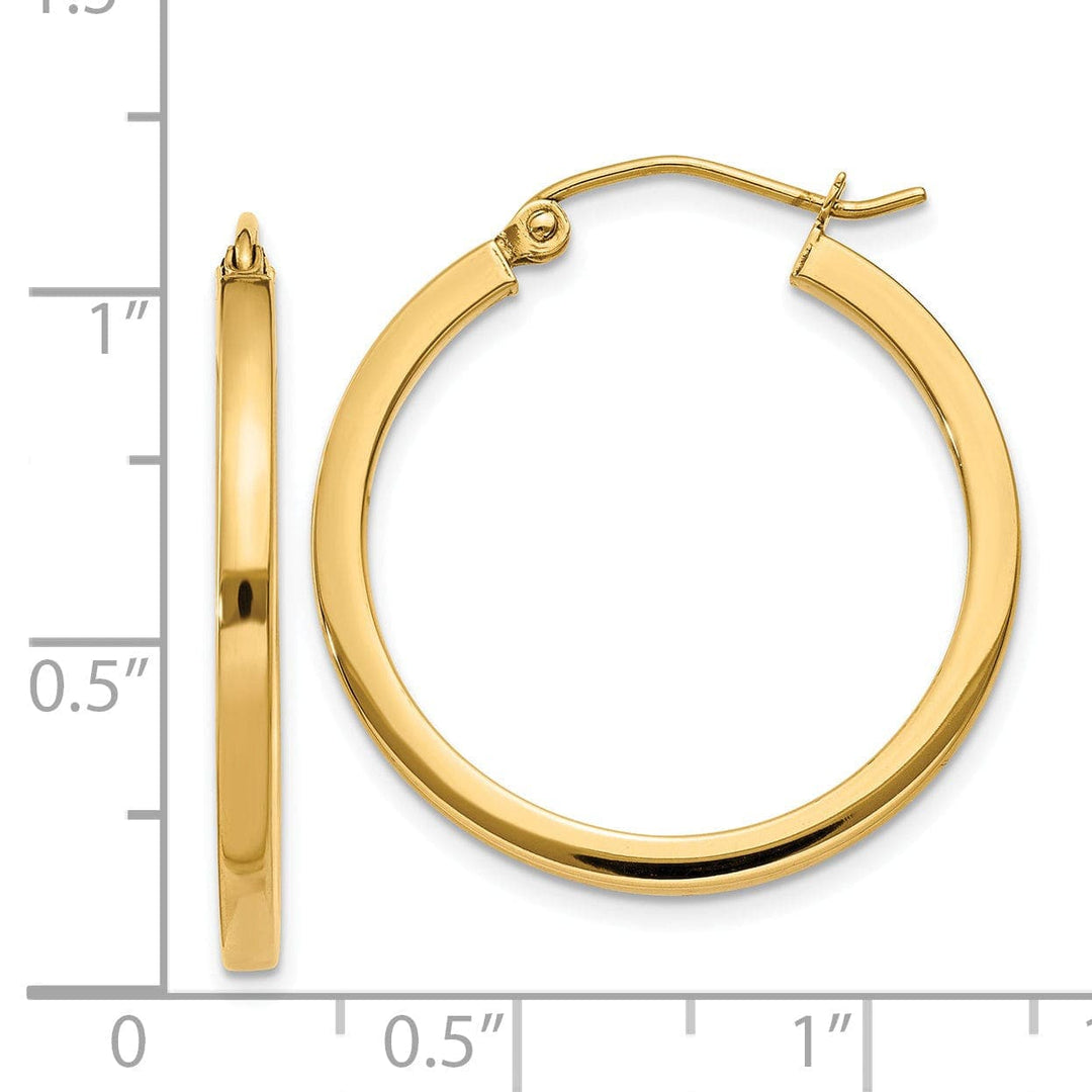 Lovely Rita's Earrings 14k Yellow Gold 2MM wide Square Tube Hoop Earrings