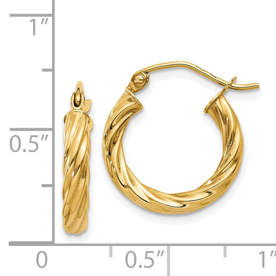 Lovely Rita's Earrings 14k Yellow Gold 3.25MM Twisted Hoop Earrings