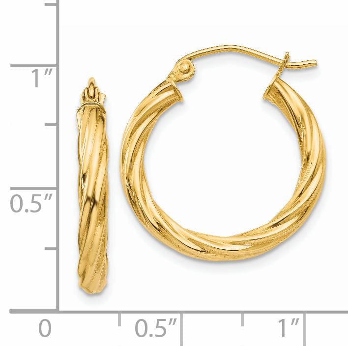 Lovely Rita's Earrings 14k Yellow Gold 3.25MM Twisted Hoop Earrings