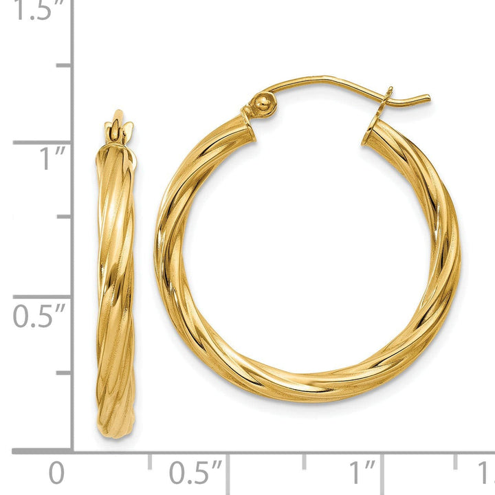 Lovely Rita's Earrings 14k Yellow Gold 3.25MM Twisted Hoop Earrings