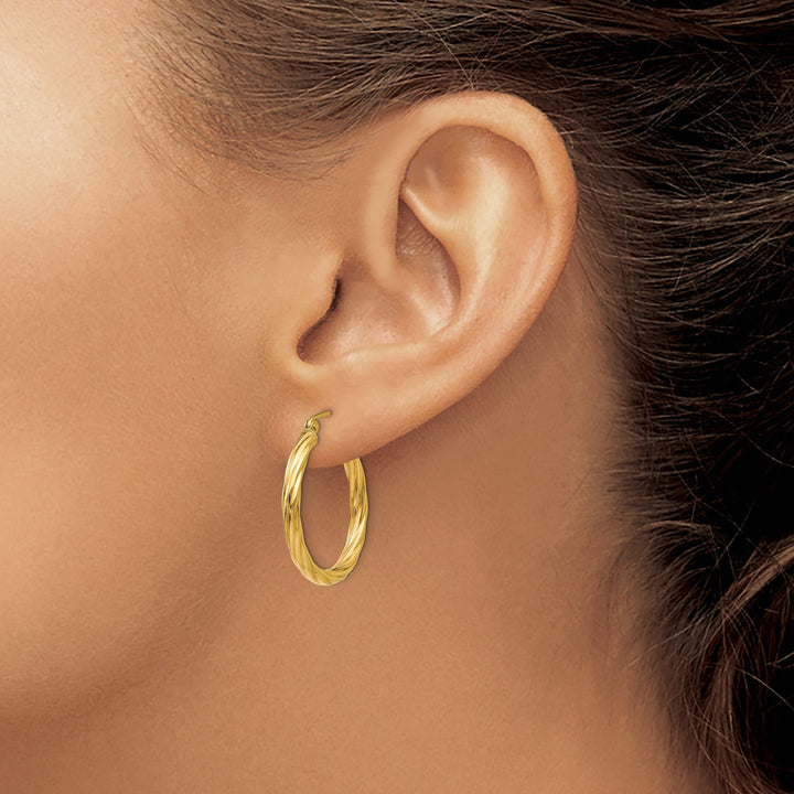 Lovely Rita's Earrings 14k Yellow Gold 3.25MM Twisted Hoop Earrings
