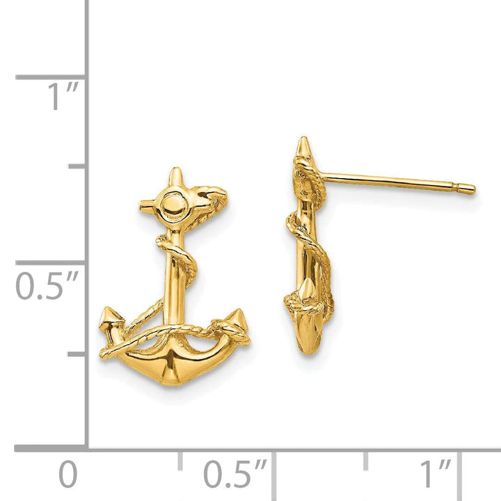Lovely Rita's Earrings 14k Yellow Gold 3-D Anchor with Rope Post Earrings
