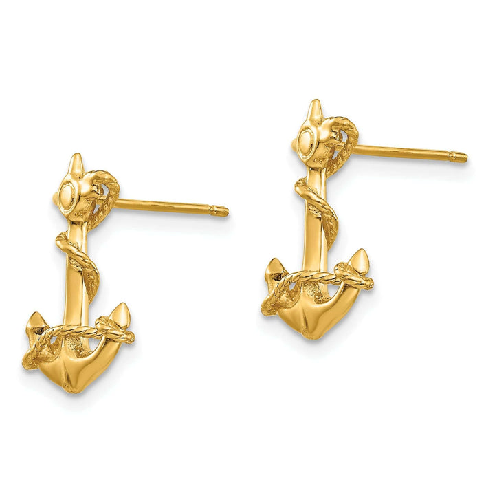 Lovely Rita's Earrings 14k Yellow Gold 3-D Anchor with Rope Post Earrings