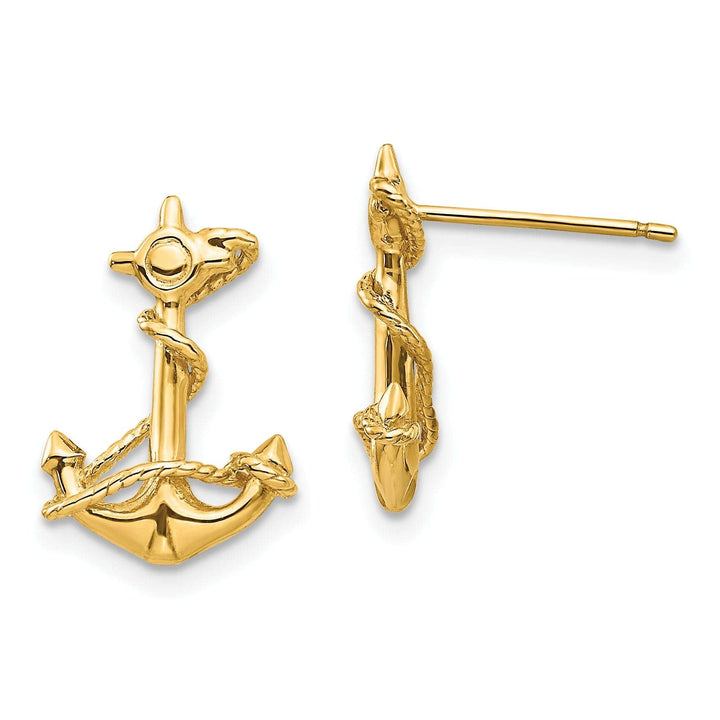 Lovely Rita's Earrings 14k Yellow Gold 3-D Anchor with Rope Post Earrings