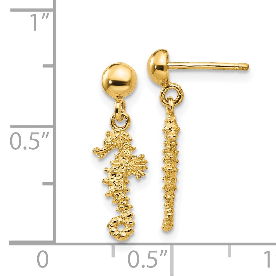 Lovely Rita's Earrings 14k Yellow Gold 3-D Mini Seahorse Dangle Post Earr