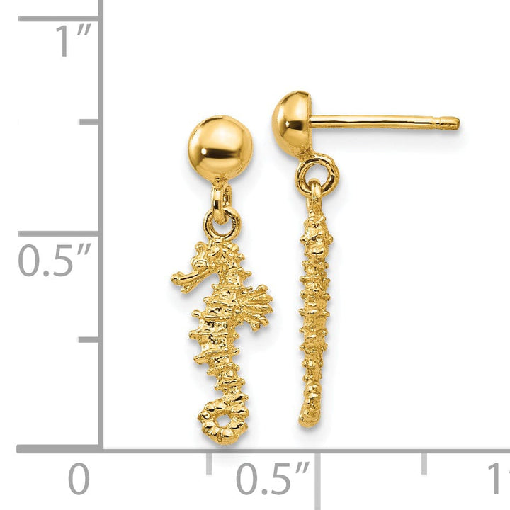 Lovely Rita's Earrings 14k Yellow Gold 3-D Mini Seahorse Dangle Post Earr