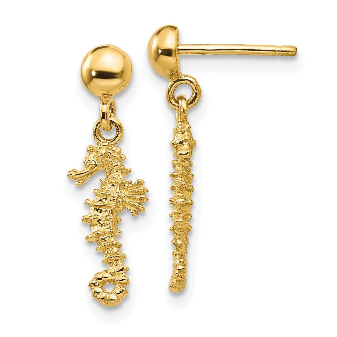 Lovely Rita's Earrings 14k Yellow Gold 3-D Mini Seahorse Dangle Post Earr