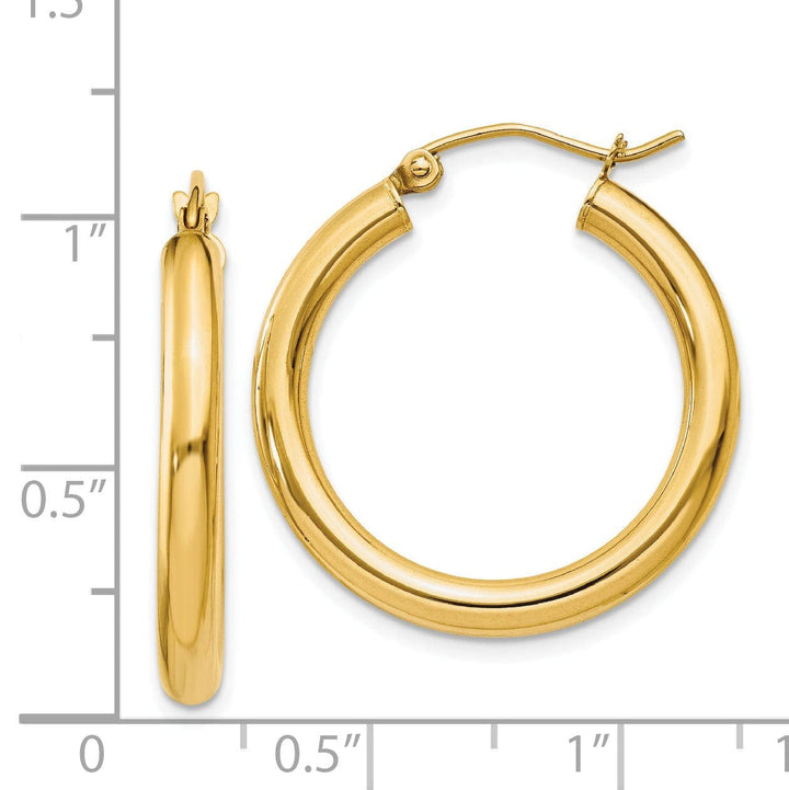 Lovely Rita's Earrings 14k Yellow Gold 3MM Light Tube Hoop Earrings