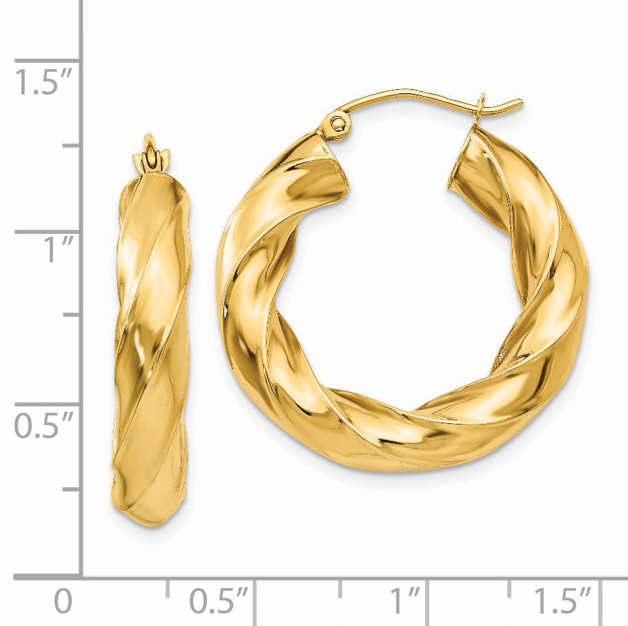 Lovely Rita's Earrings 14k Yellow Gold 4.25MM Twisted Hoop Earrings