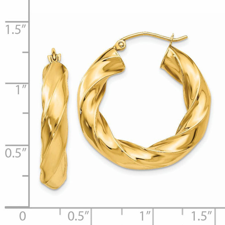 Lovely Rita's Earrings 14k Yellow Gold 4.25MM Twisted Hoop Earrings