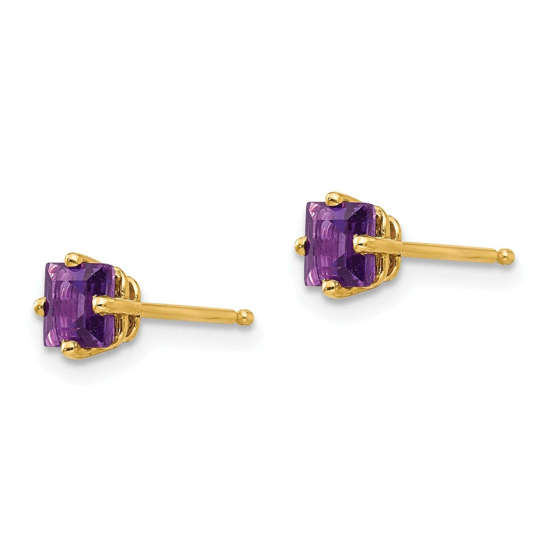 Lovely Rita's Earrings 14k Yellow Gold 4MM Princess Cut Amethyst Earring