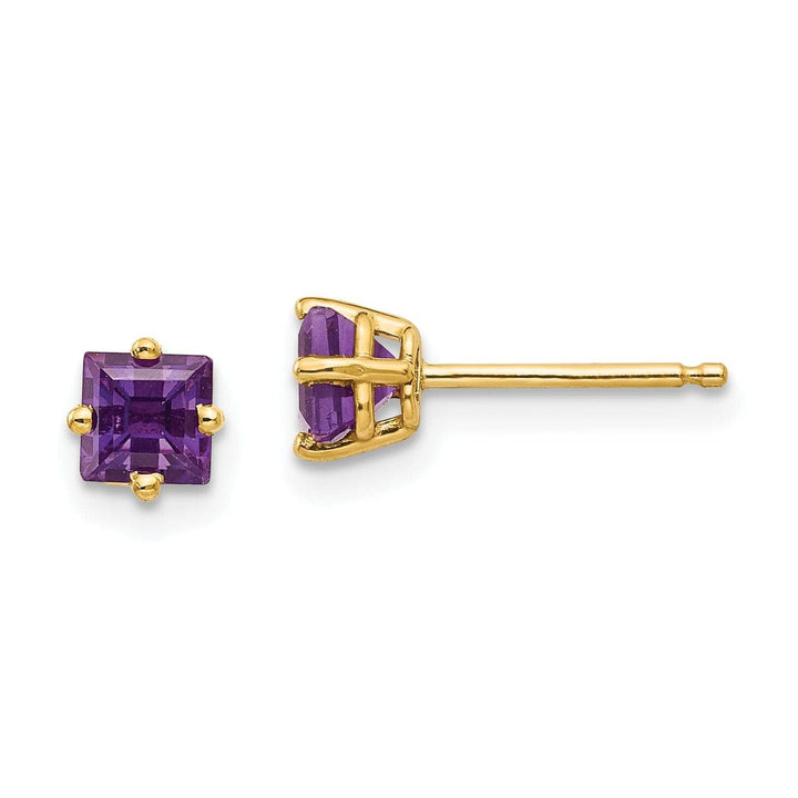 Lovely Rita's Earrings 14k Yellow Gold 4MM Princess Cut Amethyst Earring