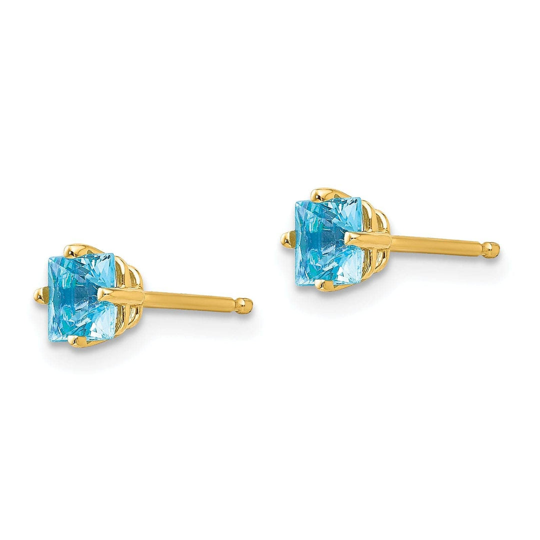 Lovely Rita's Earrings 14k Yellow Gold 4MM Princess Cut Blue Topaz Earrin