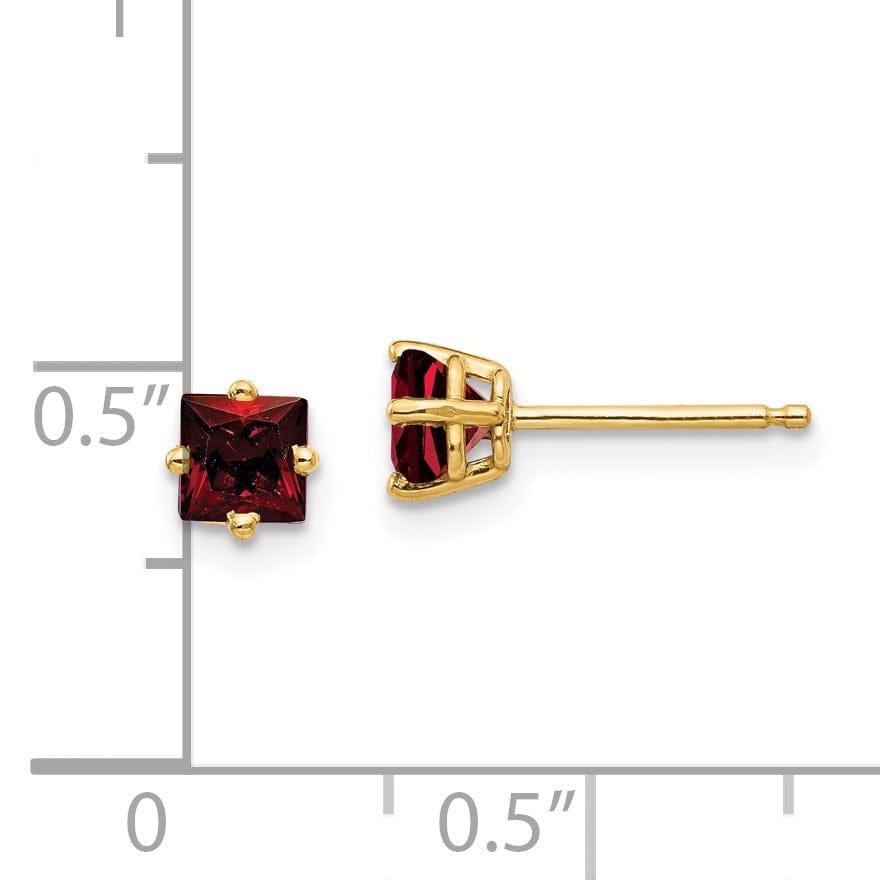 Lovely Rita's Earrings 14k Yellow Gold 4MM Princess Cut Garnet Earring