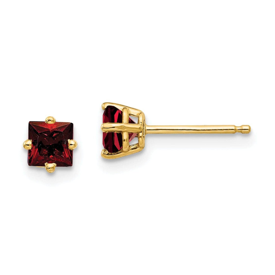 Lovely Rita's Earrings 14k Yellow Gold 4MM Princess Cut Garnet Earring