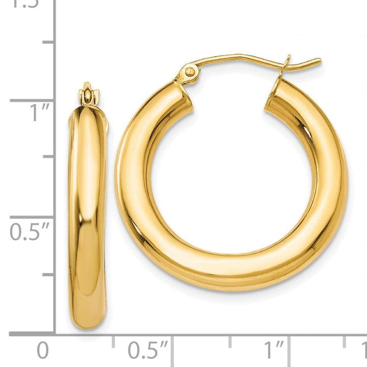 Lovely Rita's Earrings 14k Yellow Gold 4MM x 25MM Tube Hoop Earrings