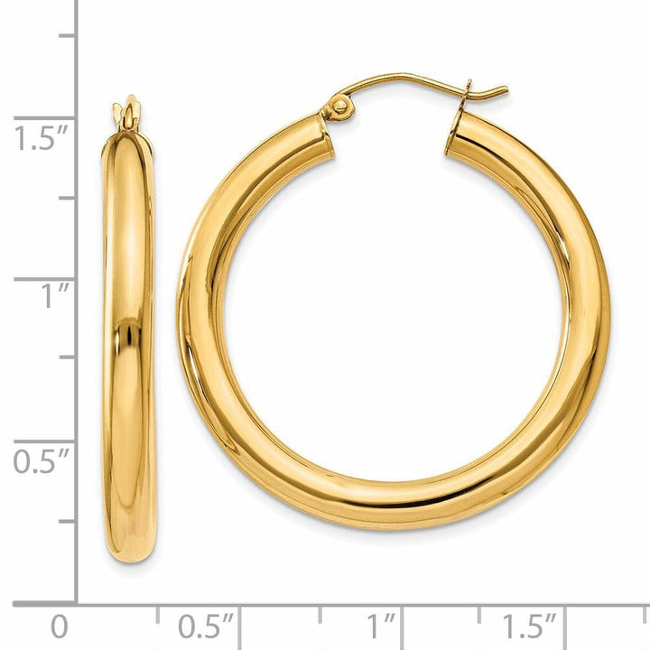 Lovely Rita's Earrings 14k Yellow Gold 4MM x 35MM Tube Hoop Earrings