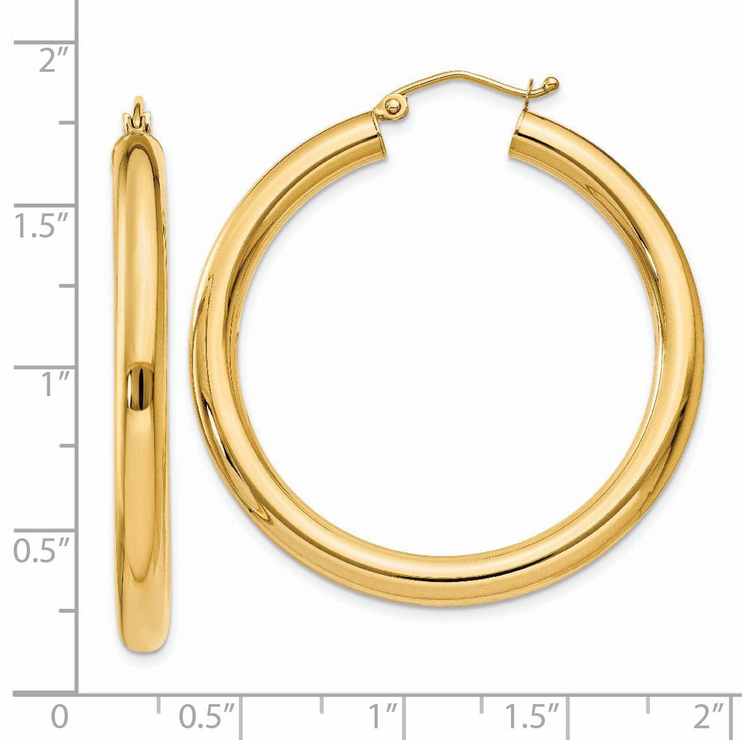 Lovely Rita's Earrings 14k Yellow Gold 4MM x 40MM Tube Hoop Earrings