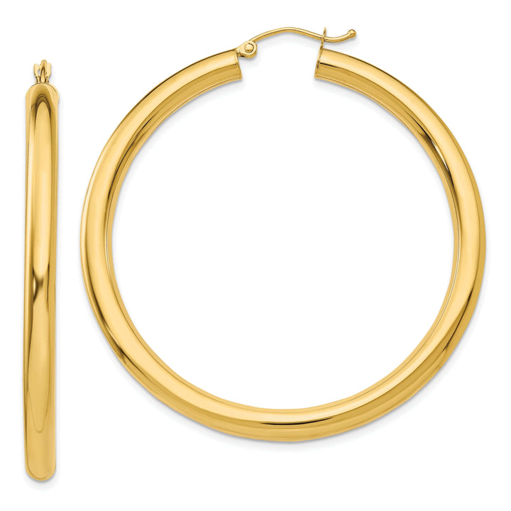 Lovely Rita's Earrings 14k Yellow Gold 4MM x 50MM Tube Hoop Earrings