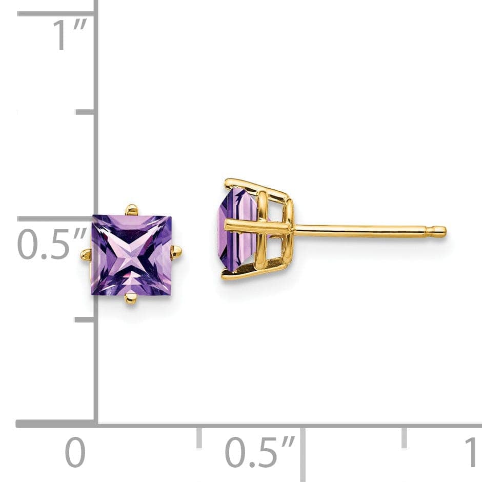 Lovely Rita's Earrings 14k Yellow Gold 5MM Princess Cut Amethyst Earring