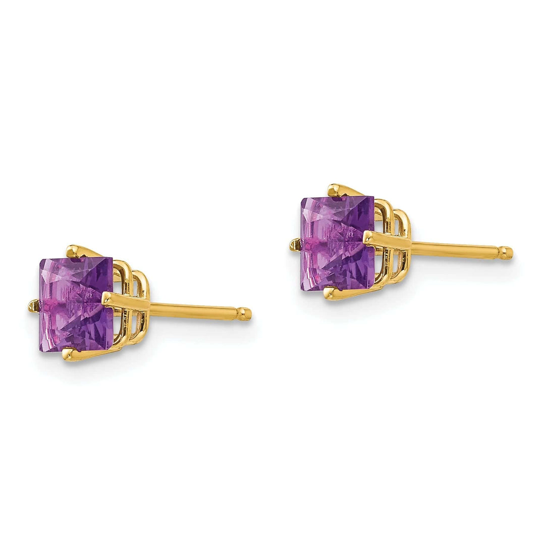 Lovely Rita's Earrings 14k Yellow Gold 5MM Princess Cut Amethyst Earring