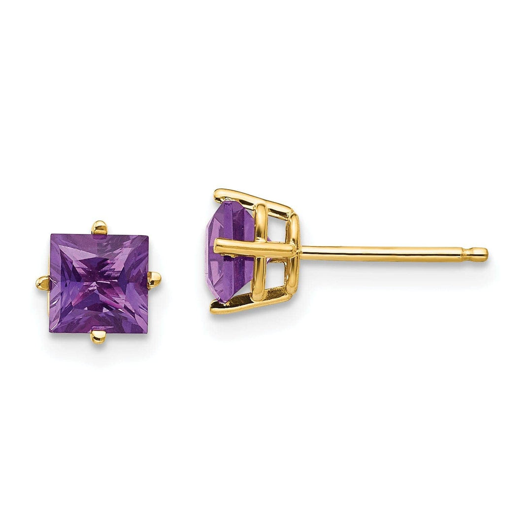 Lovely Rita's Earrings 14k Yellow Gold 5MM Princess Cut Amethyst Earring
