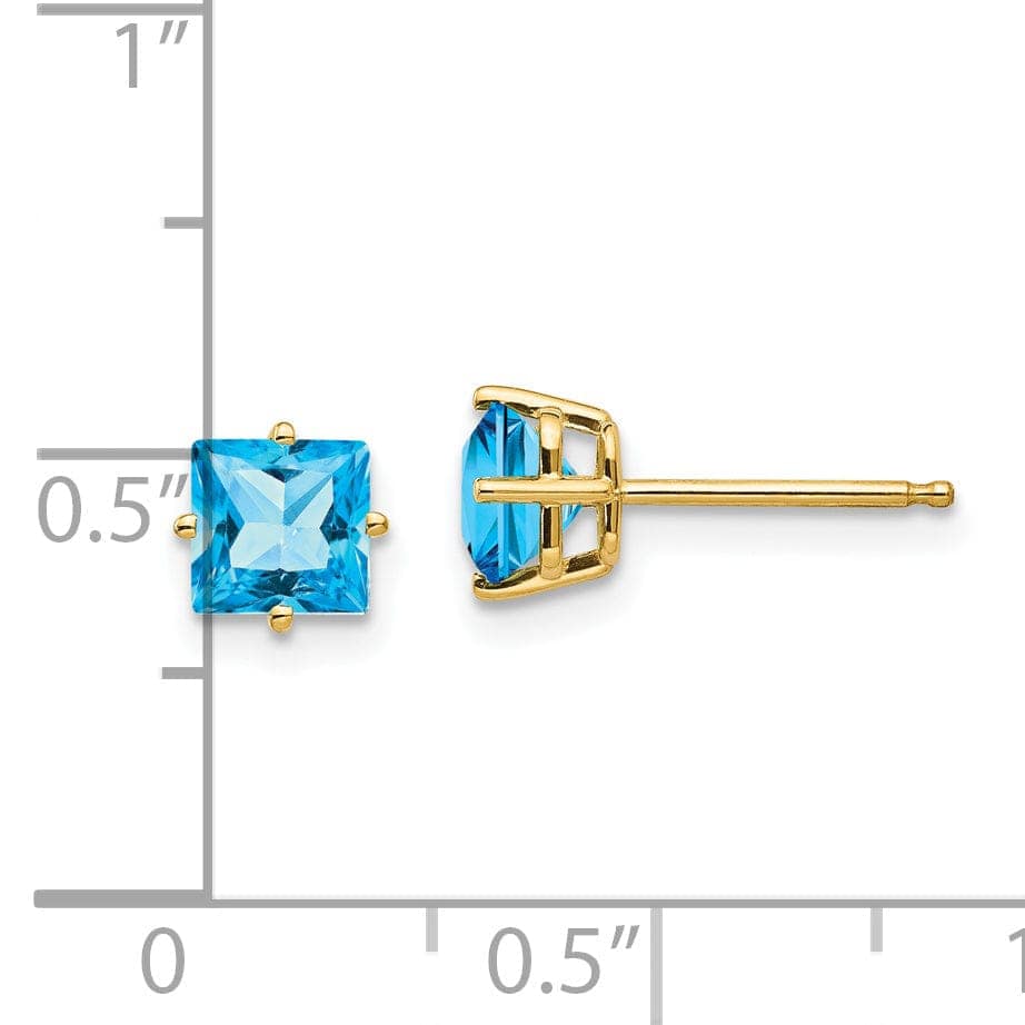 Lovely Rita's Earrings 14k Yellow Gold 5MM Princess Cut Blue Topaz Earrin