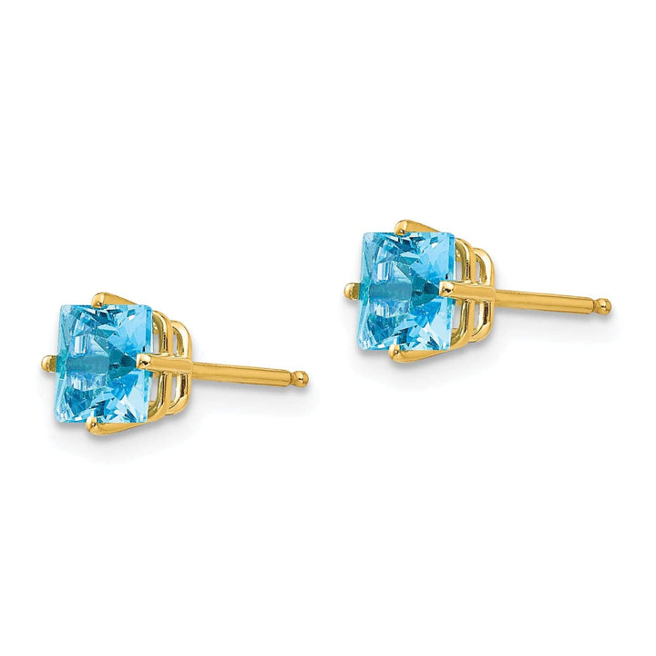 Lovely Rita's Earrings 14k Yellow Gold 5MM Princess Cut Blue Topaz Earrin