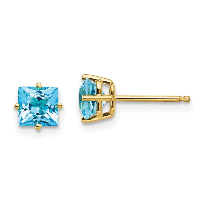 Lovely Rita's Earrings 14k Yellow Gold 5MM Princess Cut Blue Topaz Earrin