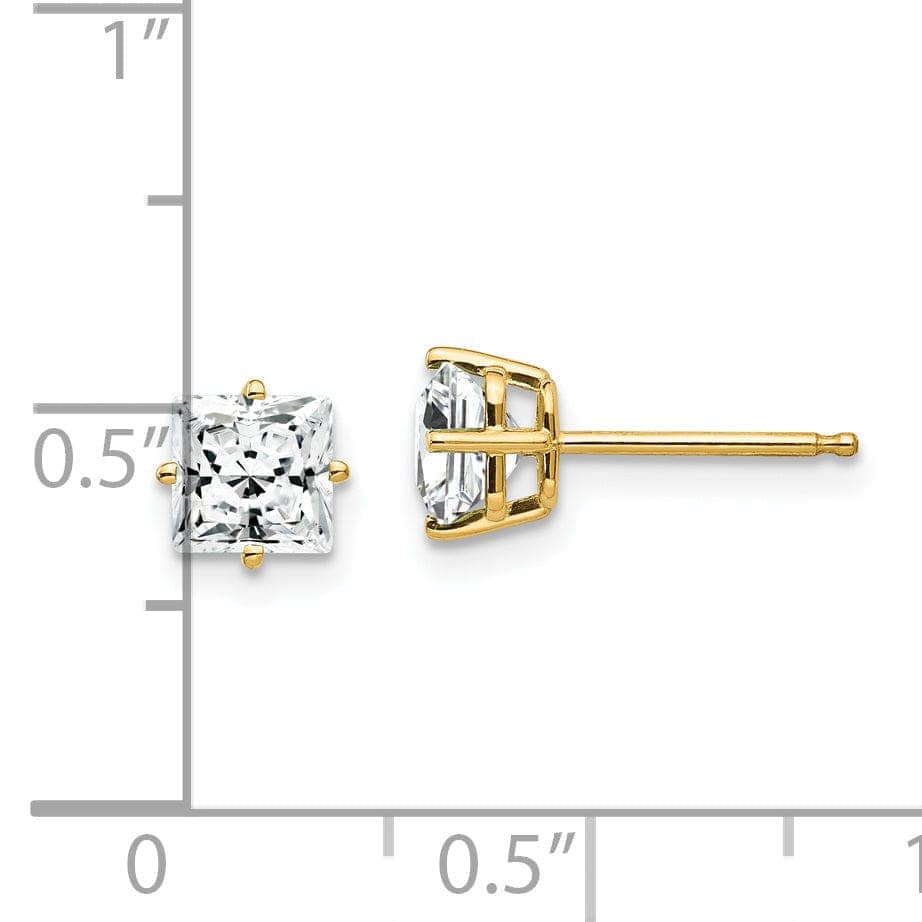 Lovely Rita's Earrings 14k Yellow Gold 5MM Princess Cut C.Z Earrings