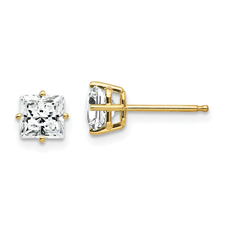 Lovely Rita's Earrings 14k Yellow Gold 5MM Princess Cut C.Z Earrings