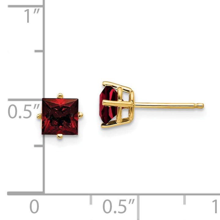 Lovely Rita's Earrings 14k Yellow Gold 5MM Princess Cut Garnet Earring