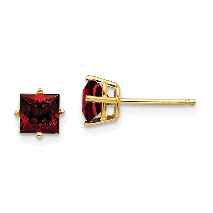 Lovely Rita's Earrings 14k Yellow Gold 5MM Princess Cut Garnet Earring