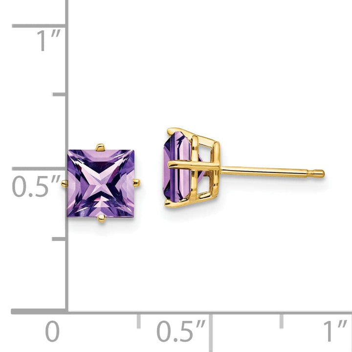 Lovely Rita's Earrings 14k Yellow Gold 6MM Princess Cut Amethyst Earring