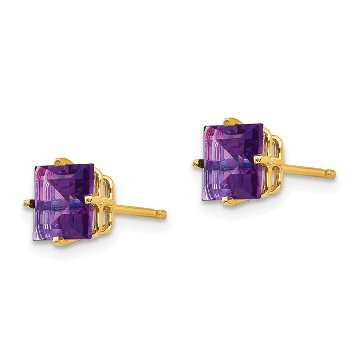 Lovely Rita's Earrings 14k Yellow Gold 6MM Princess Cut Amethyst Earring