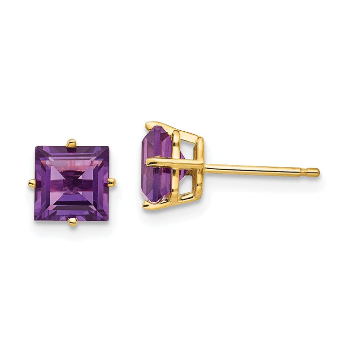 Lovely Rita's Earrings 14k Yellow Gold 6MM Princess Cut Amethyst Earring