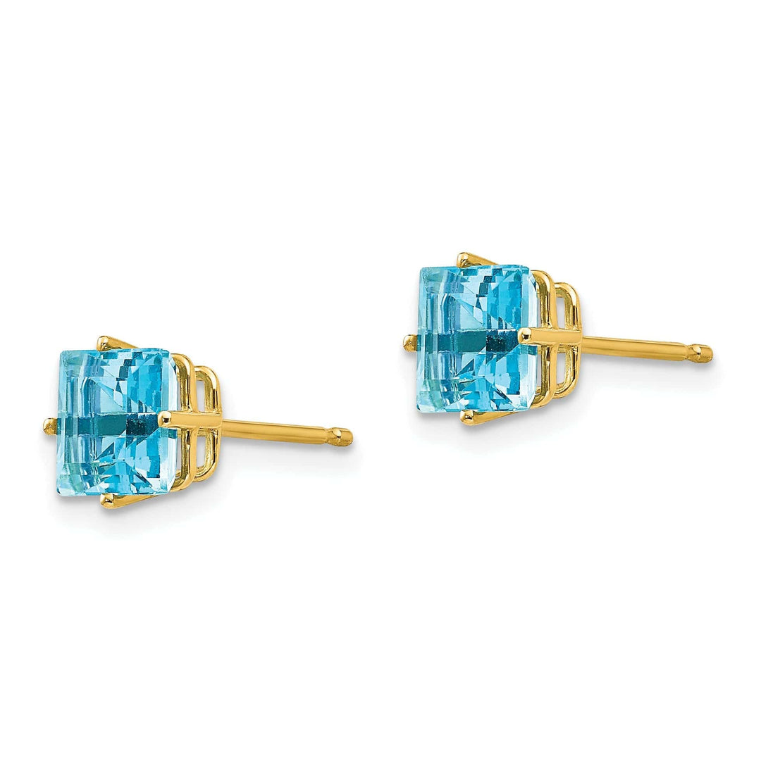 Lovely Rita's Earrings 14k Yellow Gold 6MM Princess Cut Blue Topaz Earrin