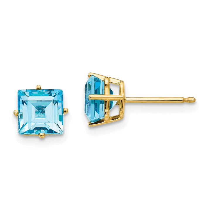 Lovely Rita's Earrings 14k Yellow Gold 6MM Princess Cut Blue Topaz Earrin